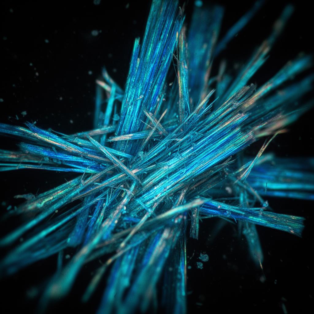 Asbestos fibres under polarised light microscopy.